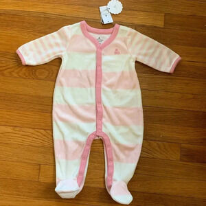 BABY GAP Pink White Rugby Striped Velour Onesie